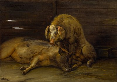 Due maiali in un porcile da Paulus Potter